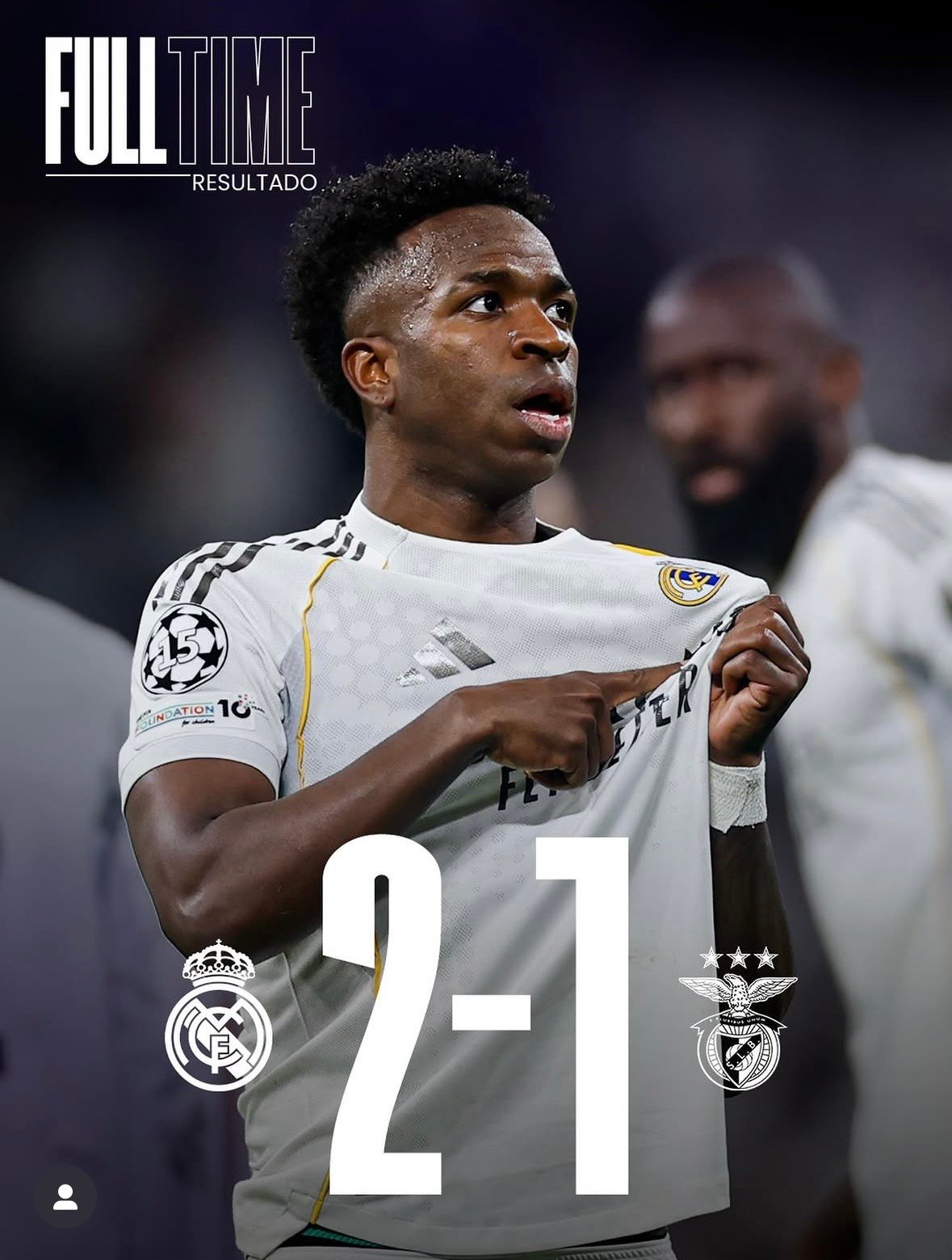 Clasificados para la fase final de la Champions League. El Real Madrid venció 2-1 al Benfica en casa