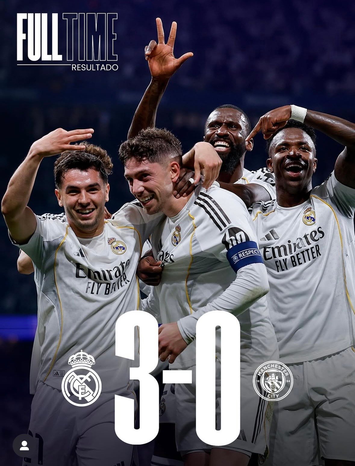 ¡Un inarrestable Valverde! Gracias a su hat-trick, el Real Madrid venció 3-0 al Manchester City en casa.
