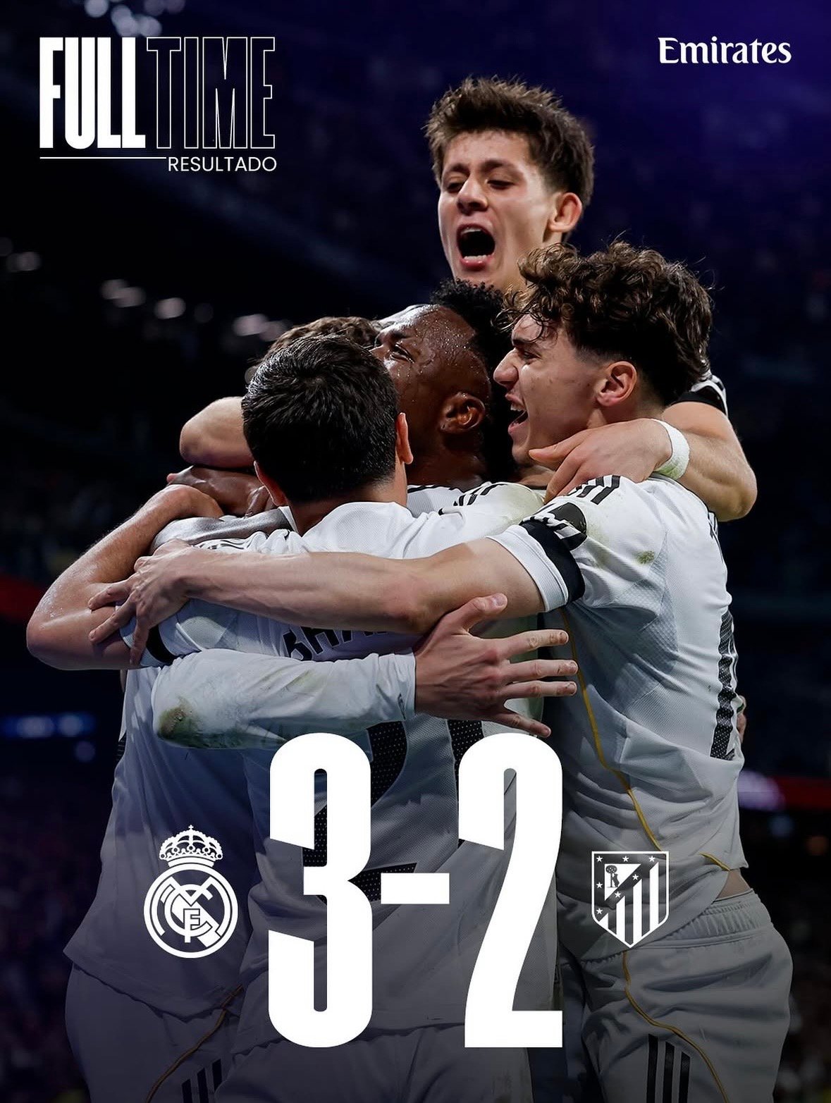 Cinco victorias consecutivas. El Real Madrid venció 3-2 en casa a su eterno rival el Atlético de Madrid y se alza con el triunfo en el derbi madrileño.