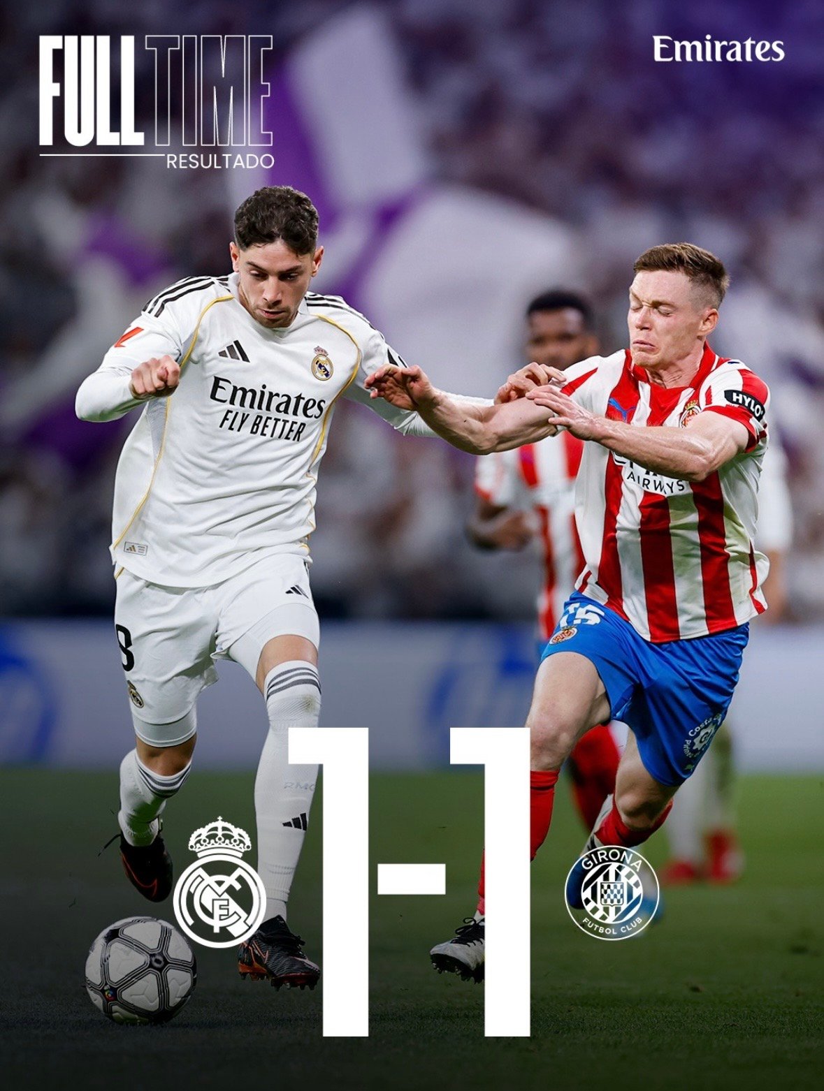 Tres partidos sin ganar, el Real Madrid empató 1-1 con el Girona en casa